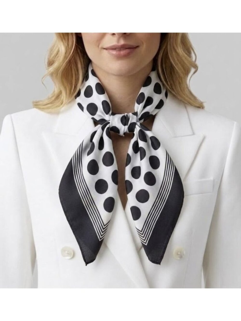 ⭐Polka Dot Silky Scarf Classic Chic Black  White Timeless Style Luxurious Soft